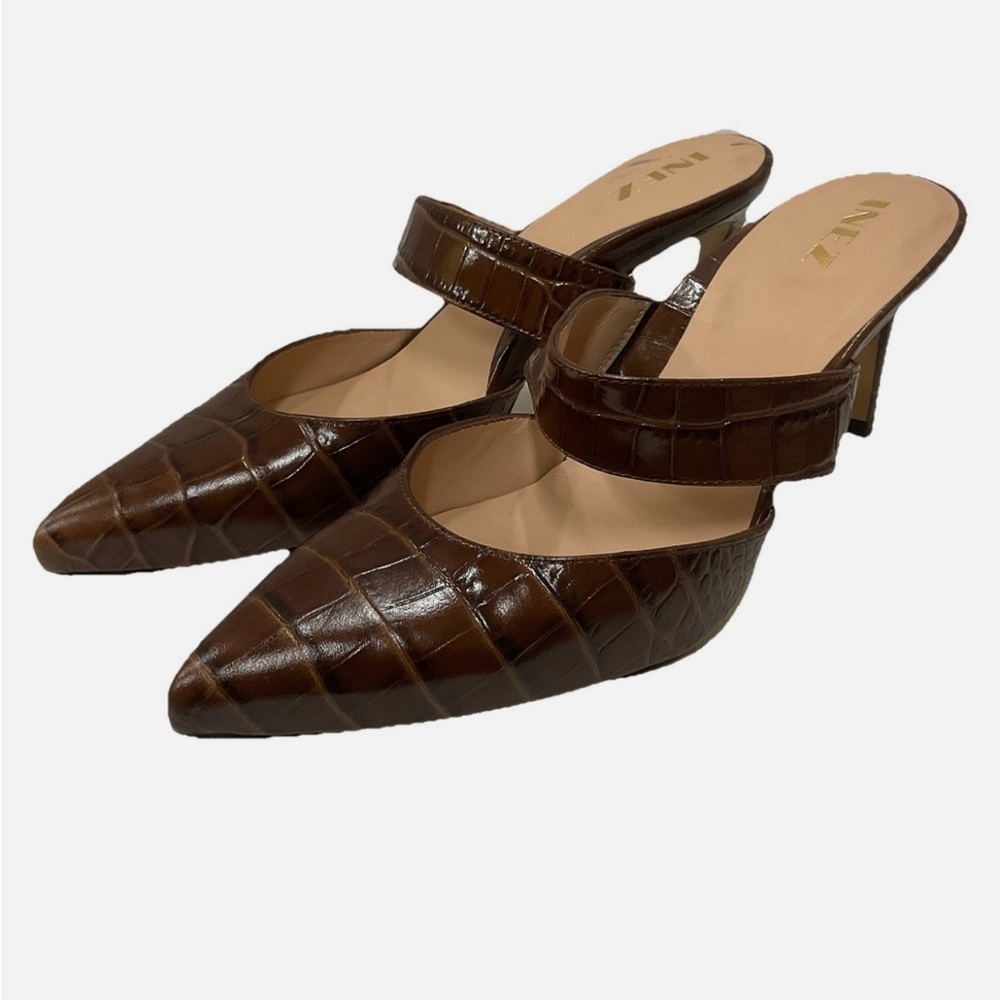 Inez Dark Brown Croc-Pattern Heels